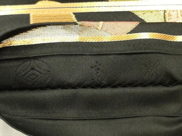 平和屋着物◎六通柄袋帯　高砂　草花文　黒地　金銀糸　正絹　逸品　DABL0572ya