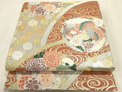平和屋着物◎六通柄袋帯　唐織　鳳凰花文　金銀糸　正絹　逸品　DABL0574ya