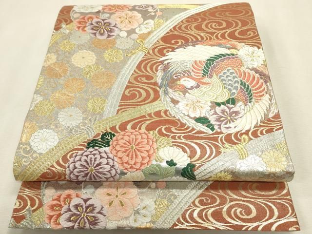 平和屋着物◎六通柄袋帯　唐織　鳳凰花文　金銀糸　正絹　逸品　DABL0574ya