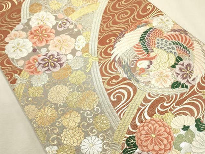 平和屋着物◎六通柄袋帯　唐織　鳳凰花文　金銀糸　正絹　逸品　DABL0574ya