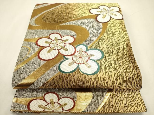 平和屋着物◎全通柄袋帯　唐織　全通楽織　流水梅文　金銀糸　正絹　逸品　DABL0575ya