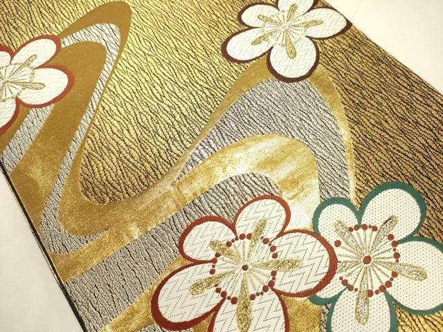 平和屋着物◎全通柄袋帯　唐織　全通楽織　流水梅文　金銀糸　正絹　逸品　DABL0575ya
