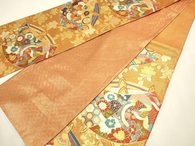 平和屋着物◎佐賀錦　六通柄袋帯　唐織　糸車　吉祥鳳凰花蝶文　金糸　正絹　逸品　DABL0576ya
