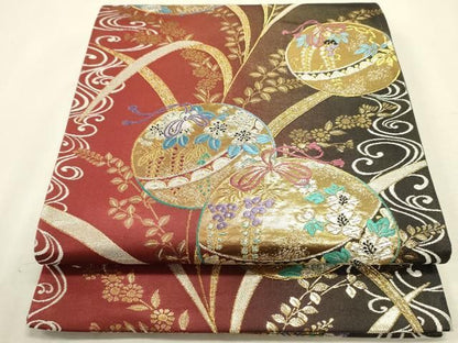 平和屋着物◎六通柄袋帯　唐織　花鞠文　金銀糸　正絹　逸品　DABL0577ya