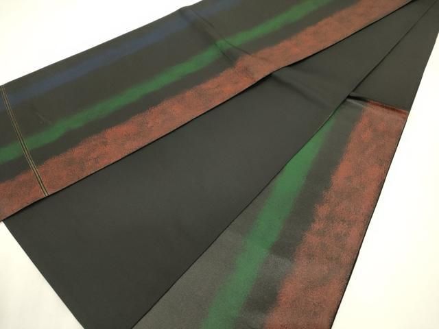 平和屋着物◎六通柄袋帯　霞間道　黒地　正絹　逸品　DABL0578ya