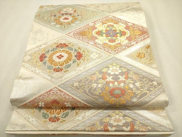 平和屋着物◎六通柄袋帯　唐織　正倉院向かい鳥花文　金銀糸　正絹　逸品　DABL0579ya