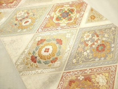 平和屋着物◎六通柄袋帯　唐織　正倉院向かい鳥花文　金銀糸　正絹　逸品　DABL0579ya