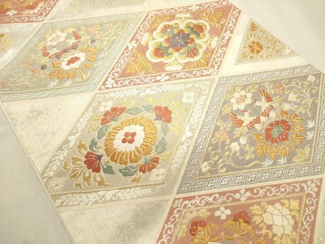 平和屋着物◎六通柄袋帯　唐織　正倉院向かい鳥花文　金銀糸　正絹　逸品　DABL0579ya