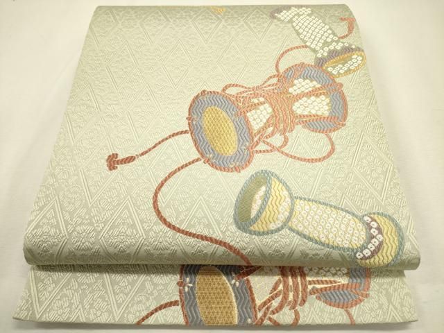 平和屋着物◎六通柄袋帯　唐織　鼓　金糸　正絹　逸品　DABL0581ya