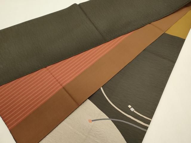 平和屋着物◎両面　太鼓柄袋帯　ふくれ織　抽象文様　正絹　逸品　DABL0582ya