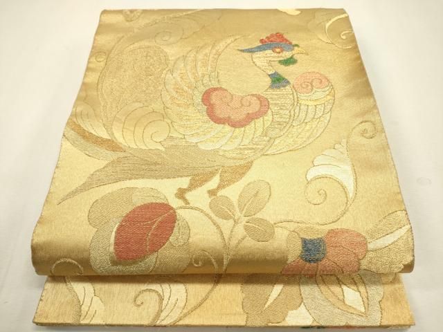 平和屋着物◎全通柄袋帯　更紗鳳凰花唐草文　金糸　正絹　逸品　DABL0584ya