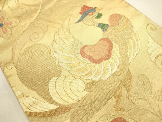 平和屋着物◎全通柄袋帯　更紗鳳凰花唐草文　金糸　正絹　逸品　DABL0584ya