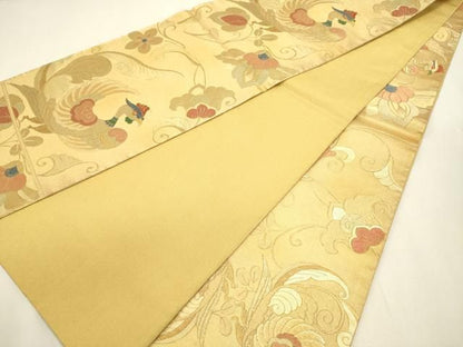 平和屋着物◎全通柄袋帯　更紗鳳凰花唐草文　金糸　正絹　逸品　DABL0584ya