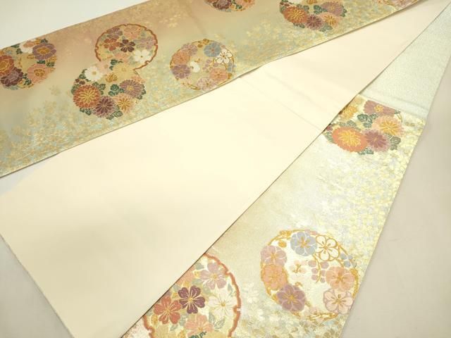 平和屋着物◎六通柄袋帯　唐織　雪輪花文　金糸　正絹　逸品　DABL0586ya