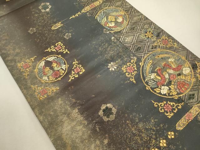 平和屋着物◎六通柄袋帯　花鳥丸文　金糸　引箔　正絹　逸品　DABL0587ya