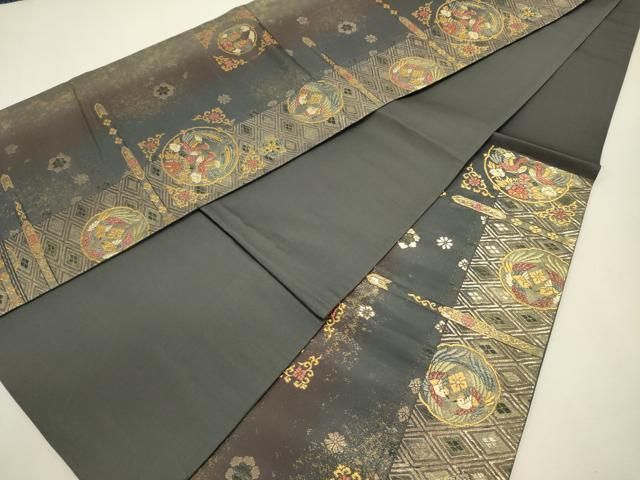 平和屋着物◎六通柄袋帯　花鳥丸文　金糸　引箔　正絹　逸品　DABL0587ya