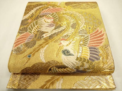 平和屋着物◎六通柄袋帯　唐織　鳳凰花文　金糸　正絹　逸品　DABL0588ya