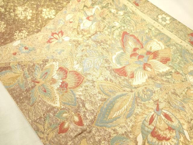 平和屋着物◎六通柄袋帯　纐纈　重取更紗文　金糸　正絹　逸品　DABL0589ya
