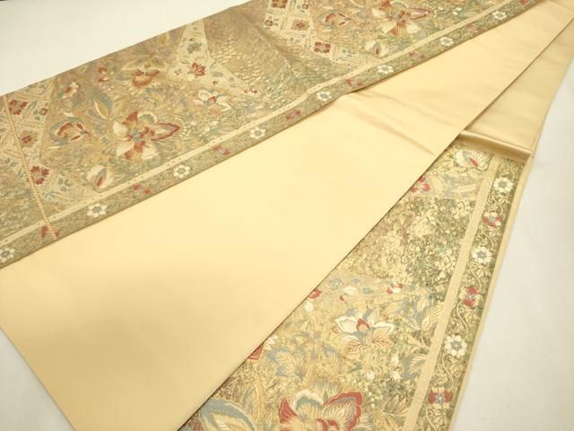 平和屋着物◎六通柄袋帯　纐纈　重取更紗文　金糸　正絹　逸品　DABL0589ya