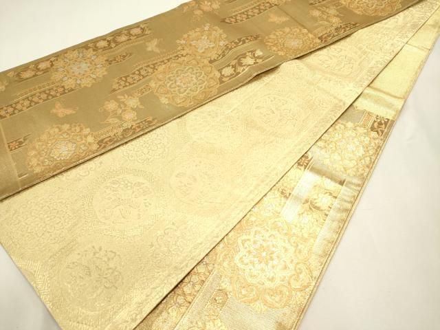 平和屋着物◎佐賀錦　両面　六通柄袋帯　煌寿の華　金糸　正絹　逸品　DABL0592ya
