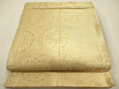 平和屋着物◎佐賀錦　両面　六通柄袋帯　煌寿の華　金糸　正絹　逸品　DABL0592ya