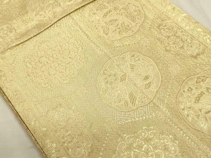 平和屋着物◎佐賀錦　両面　六通柄袋帯　煌寿の華　金糸　正絹　逸品　DABL0592ya