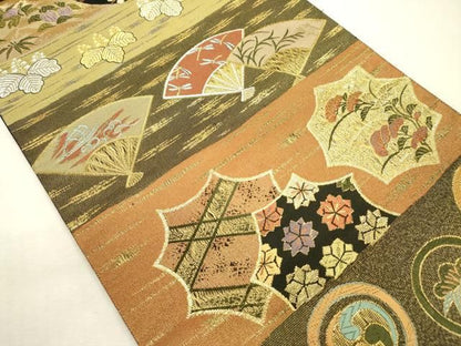 平和屋着物◎西陣　伝統工芸士　宮部祐治　六通柄袋帯　唐織　浪漫小袖　横段吉祥文　黒地　金銀糸　正絹　逸品　DABL0625ya