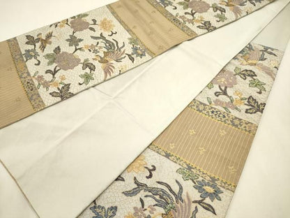 平和屋着物◎六通柄袋帯　花鳥文　金糸　正絹　逸品　DABL0626ya