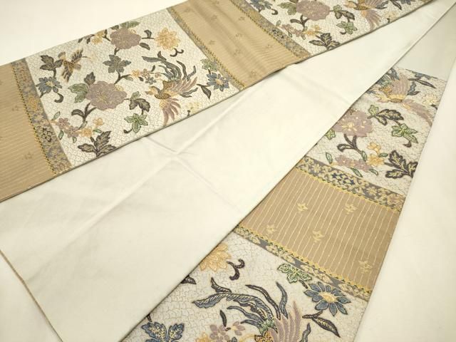 平和屋着物◎六通柄袋帯　花鳥文　金糸　正絹　逸品　DABL0626ya