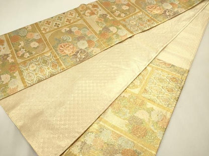 平和屋着物◎佐賀錦　六通柄袋帯　草花文　金糸　正絹　逸品　DABL0632ya