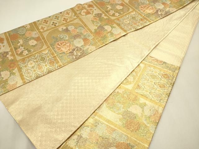 平和屋着物◎佐賀錦　六通柄袋帯　草花文　金糸　正絹　逸品　DABL0632ya