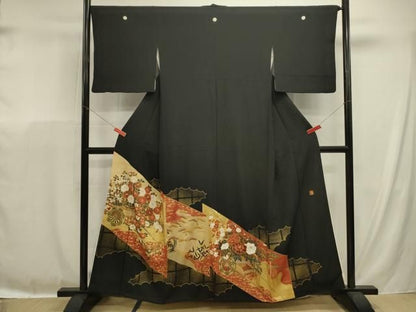 平和屋着物■豪華黒留袖　作家物　花車文　金彩　正絹　逸品　DABL0636ya