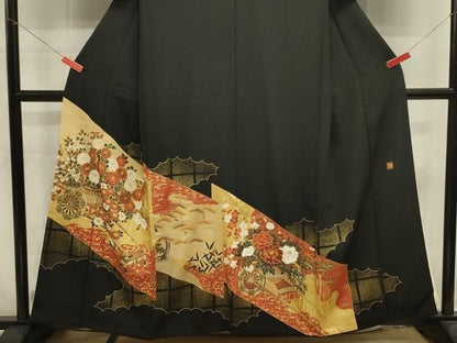 平和屋着物■豪華黒留袖　作家物　花車文　金彩　正絹　逸品　DABL0636ya