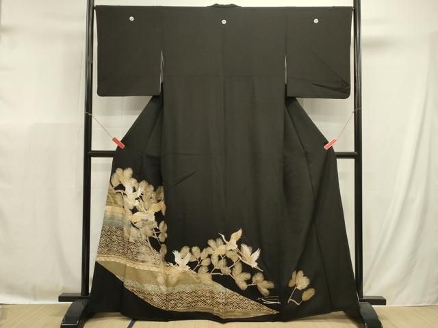 平和屋着物■豪華黒留袖　飛鶴枝葉文　金銀彩　正絹　逸品　DABL0641ya