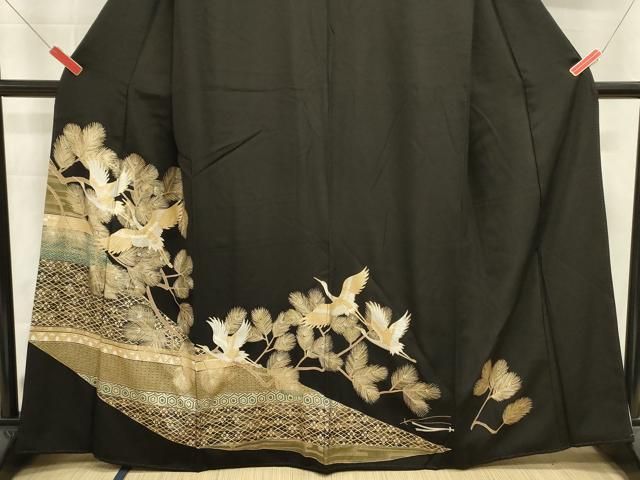 平和屋着物■豪華黒留袖　飛鶴枝葉文　金銀彩　正絹　逸品　DABL0641ya