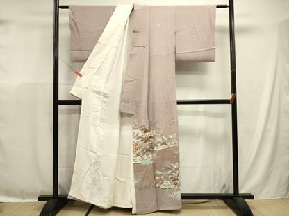 平和屋着物●創業460年・千總　色留袖　駒刺繍　草花文　金彩　正絹　逸品　DABL0644ya