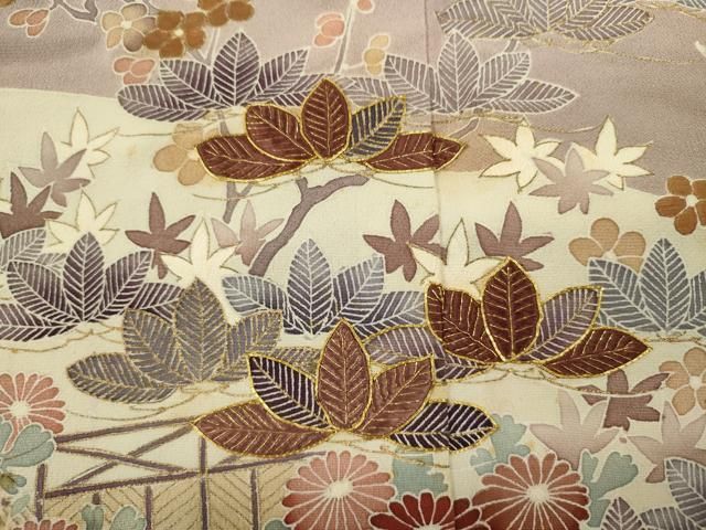 平和屋着物●創業460年・千總　色留袖　駒刺繍　草花文　金彩　正絹　逸品　DABL0644ya