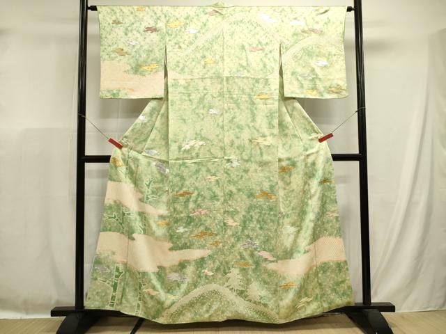 平和屋着物■訪問着　駒刺繍　絞り　霞樹木文　暈し染め　金銀彩　正絹　逸品　DABL0649ya
