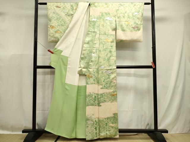 平和屋着物■訪問着　駒刺繍　絞り　霞樹木文　暈し染め　金銀彩　正絹　逸品　DABL0649ya