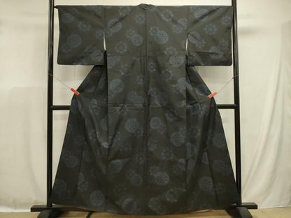 平和屋着物■上質な紬　源氏車文　黒地　正絹　逸品　DABL0651ya