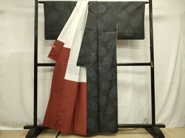 平和屋着物■上質な紬　源氏車文　黒地　正絹　逸品　DABL0651ya