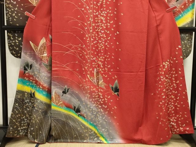 平和屋着物■豪華振袖　舞蝶文　暈し染め　金彩　正絹　逸品　DABL0666ya