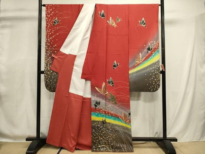 平和屋着物■豪華振袖　舞蝶文　暈し染め　金彩　正絹　逸品　DABL0666ya