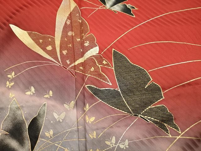 平和屋着物■豪華振袖　舞蝶文　暈し染め　金彩　正絹　逸品　DABL0666ya