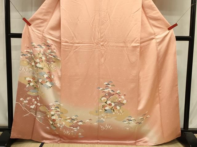 平和屋着物■訪問着　駒刺繍　風景花松文　暈し染め　正絹　逸品　DABL0672ya