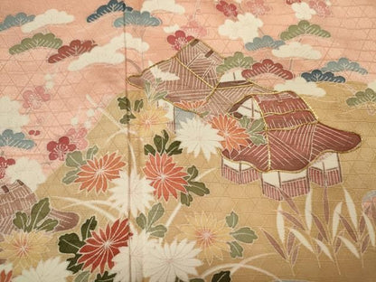平和屋着物■訪問着　駒刺繍　風景花松文　暈し染め　正絹　逸品　DABL0672ya