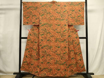 平和屋着物■上質な小紋　流水風景花文　鬼しぼ縮緬　正絹　逸品　未使用　DABL0688ya
