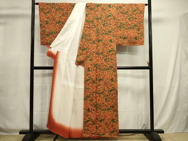 平和屋着物■上質な小紋　流水風景花文　鬼しぼ縮緬　正絹　逸品　未使用　DABL0688ya
