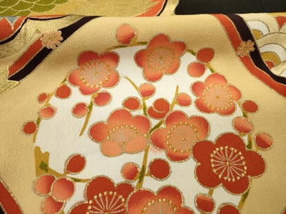 平和屋着物■豪華黒留袖　駒刺繍　双鶴菱花文　金彩　正絹　逸品　DABL0690ya