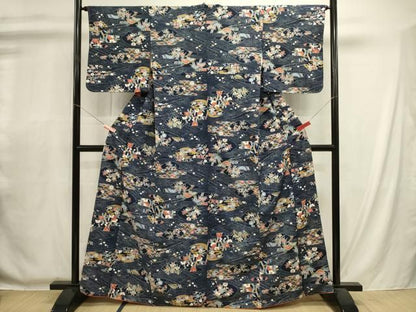 平和屋着物■上質な小紋　立波地紙花文　正絹　逸品　未使用　DABL0696ya